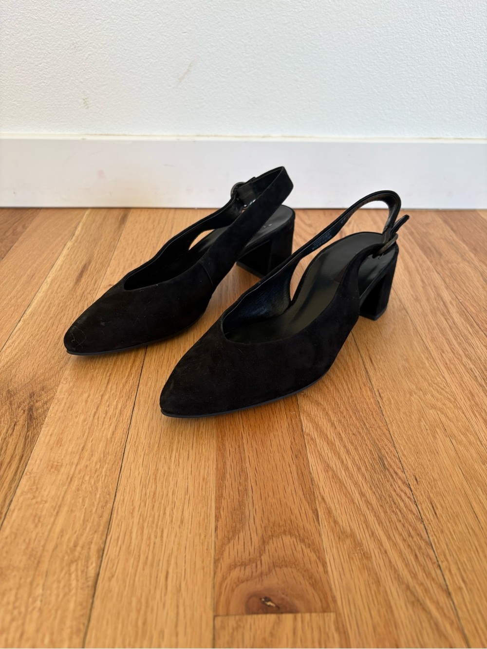 Paul Green Black Suede Slingback Block Heel Pump Pointed Toe- Women